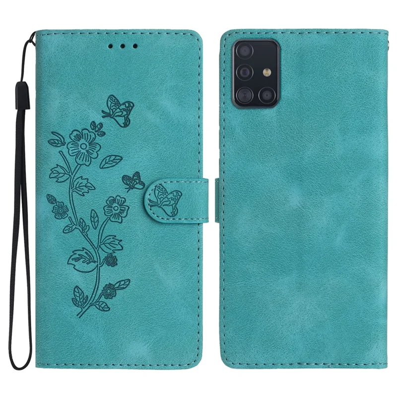 Stand Case for Samsung Galaxy A71 4G SM-A715 PU Leather Flower Imprint Wallet Phone Cover - Sky Blue
