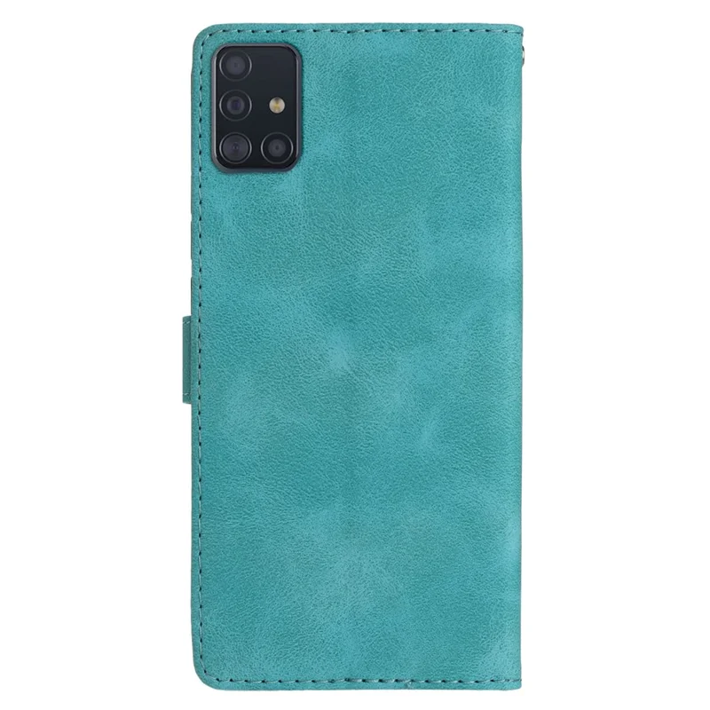 Stand Case for Samsung Galaxy A71 4G SM-A715 PU Leather Flower Imprint Wallet Phone Cover - Sky Blue