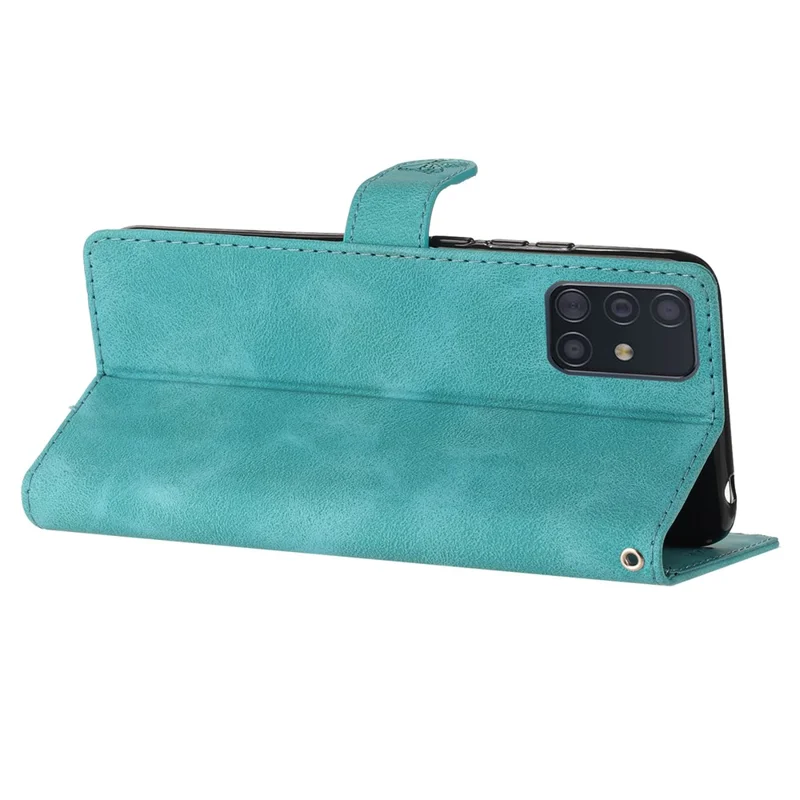 Stand Case for Samsung Galaxy A71 4G SM-A715 PU Leather Flower Imprint Wallet Phone Cover - Sky Blue