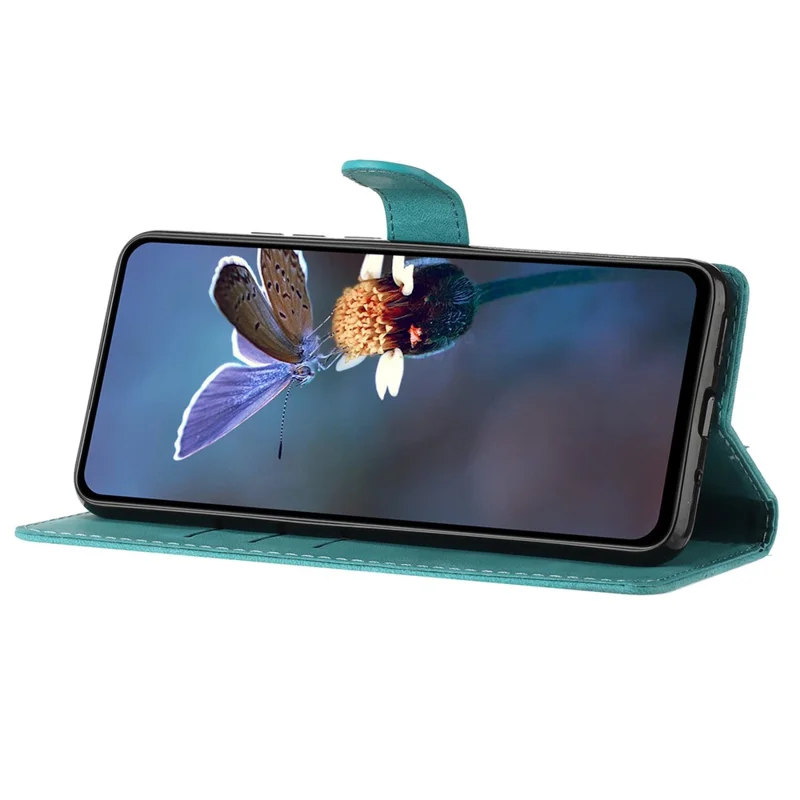 Stand Case for Samsung Galaxy A71 4G SM-A715 PU Leather Flower Imprint Wallet Phone Cover - Sky Blue