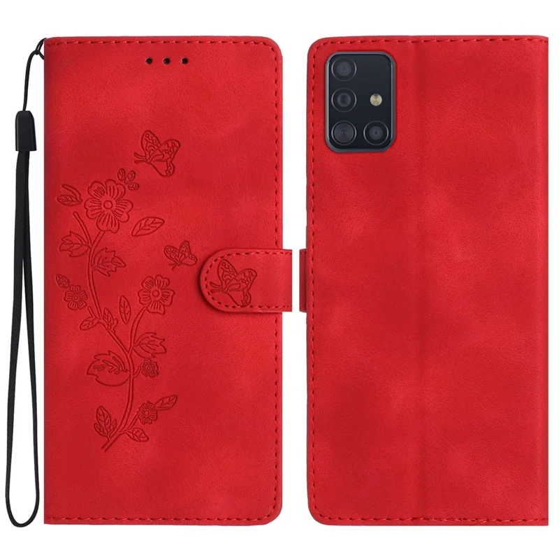 Stand Case for Samsung Galaxy A71 4G SM-A715 PU Leather Flower Imprint Wallet Phone Cover - Red