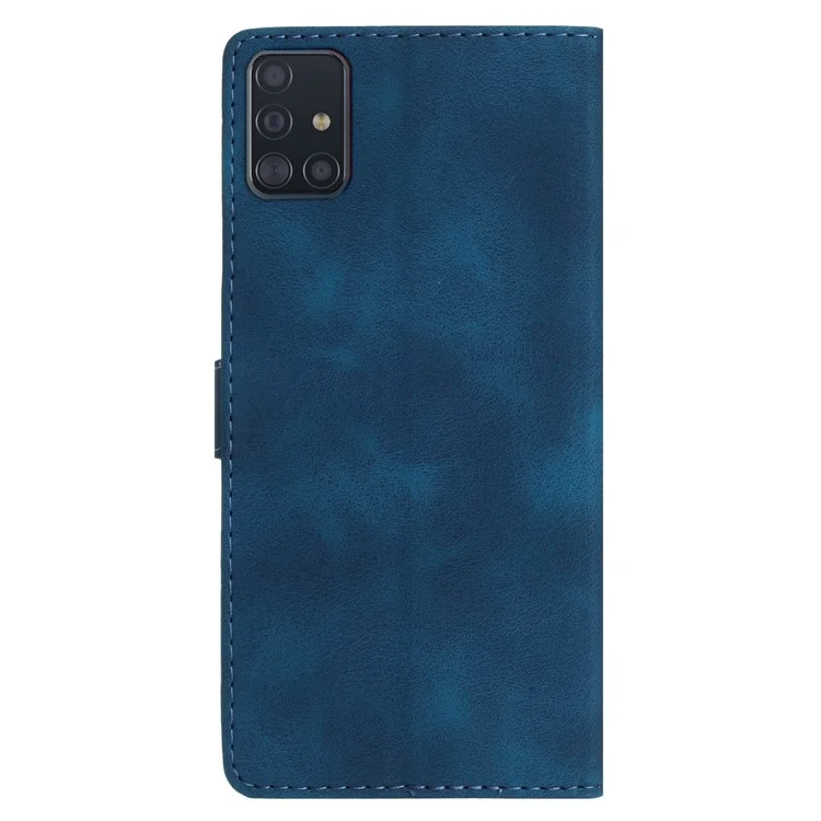 For Samsung Galaxy A51 4G SM-A515 Flower Imprint Phone Case Wallet Stand Leather Phone Cover - Blue