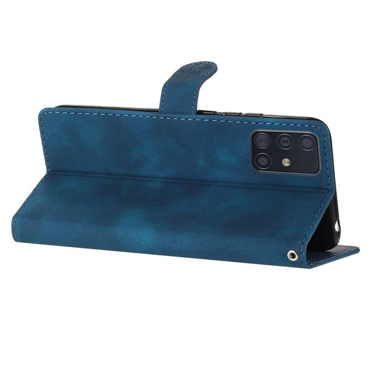 For Samsung Galaxy A51 4G SM-A515 Flower Imprint Phone Case Wallet Stand Leather Phone Cover - Blue