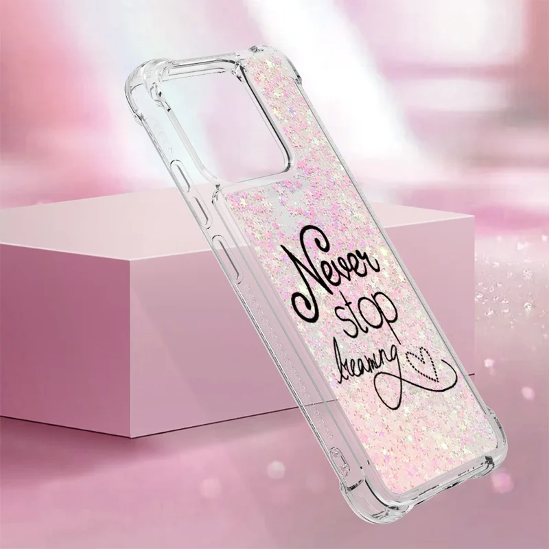 For Xiaomi Redmi 12C 4G / 11A 4G TPU Case with Quicksand and Pattern Printed - Never Stop Dreaming