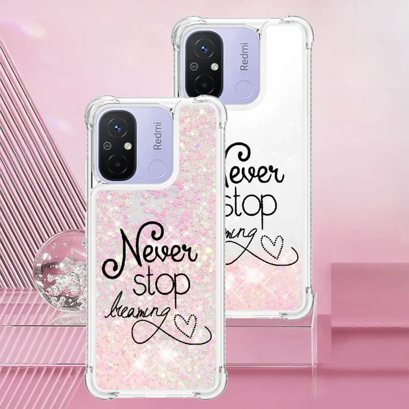 For Xiaomi Redmi 12C 4G / 11A 4G TPU Case with Quicksand and Pattern Printed - Never Stop Dreaming