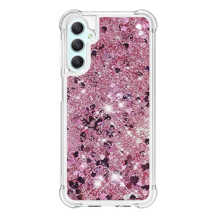 Série YB Quicksand-1 pour Samsung Galaxy A24 4G (162,1 x 77,6 x 8,3 mm) Coque de téléphone à paillettes liquides en TPU souple - Rose Gold / Coeurs