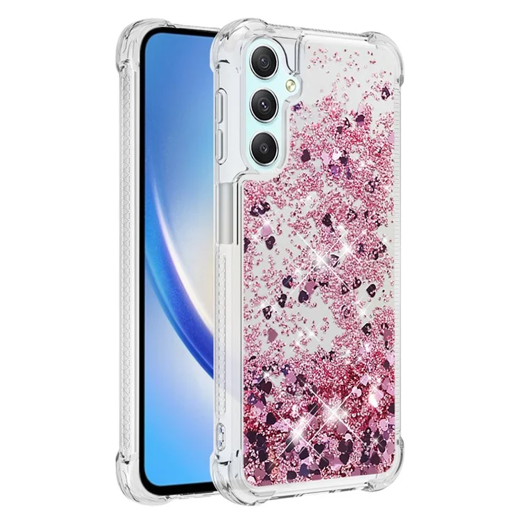 Série YB Quicksand-1 pour Samsung Galaxy A24 4G (162,1 x 77,6 x 8,3 mm) Coque de téléphone à paillettes liquides en TPU souple - Rose Gold / Coeurs