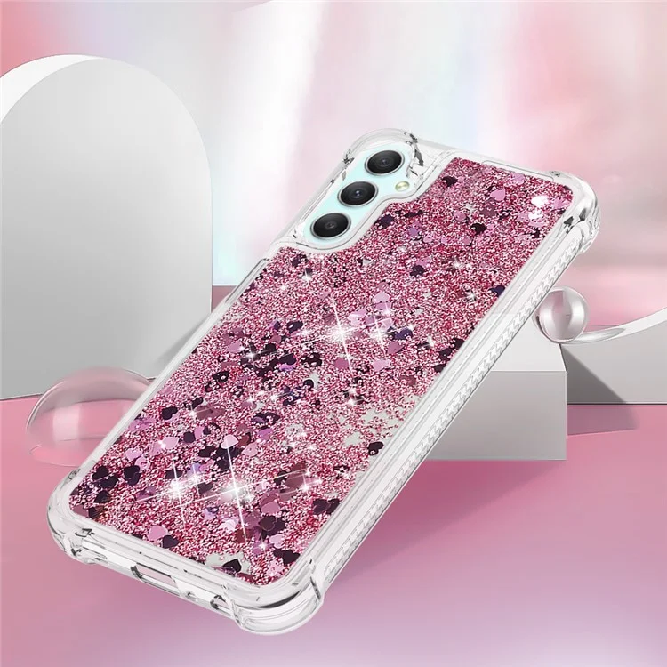 Série YB Quicksand-1 pour Samsung Galaxy A24 4G (162,1 x 77,6 x 8,3 mm) Coque de téléphone à paillettes liquides en TPU souple - Rose Gold / Coeurs