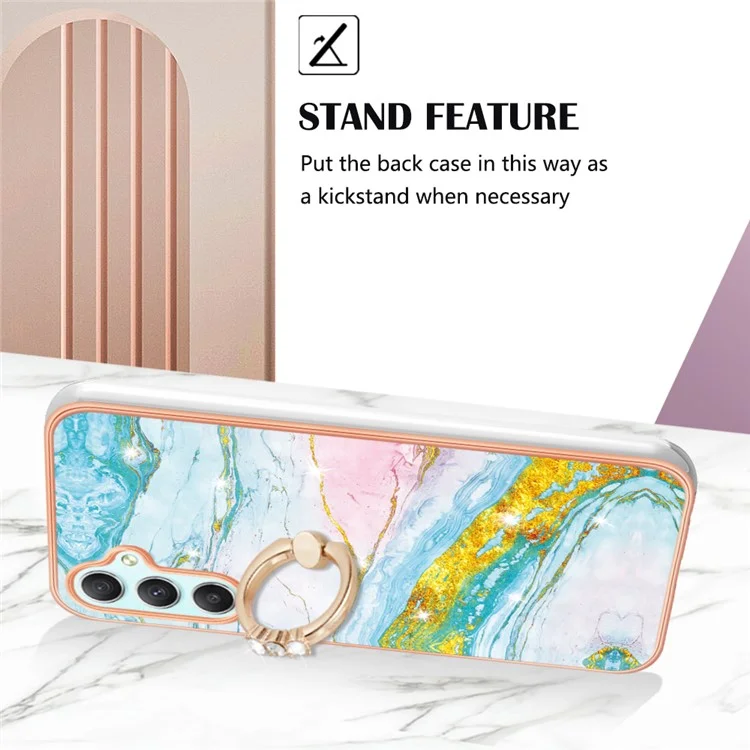 For Samsung Galaxy A24 4G (162.1 x 77.6 x 8.3mm) Case with Ring Kickstand Marble Pattern Electroplating TPU Back Cover - Green 004