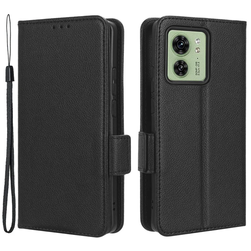 Para Motorola Edge 40 5G Litchi Texture Folio Flip PU Leather Case Stand Phone Wallet Cover - Black