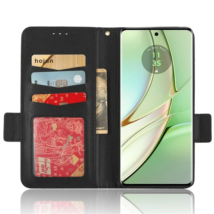 Para Motorola Edge 40 5G Litchi Texture Folio Flip PU Leather Case Stand Phone Wallet Cover - Black