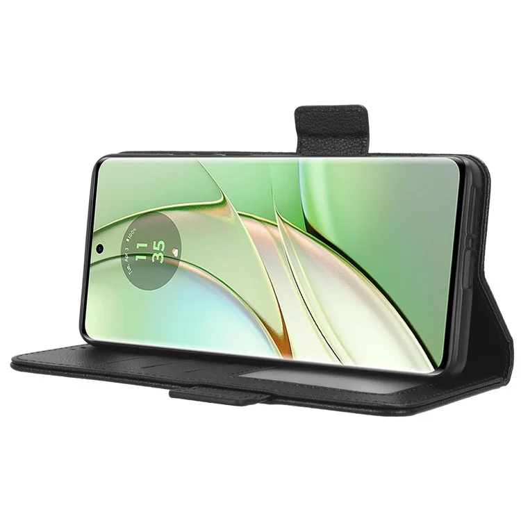 Para Motorola Edge 40 5G Litchi Texture Folio Flip PU Leather Case Stand Phone Wallet Cover - Black