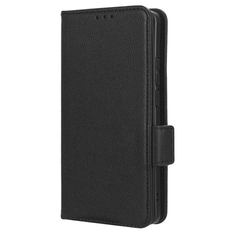 Para Motorola Edge 40 5G Litchi Texture Folio Flip PU Leather Case Stand Phone Wallet Cover - Black