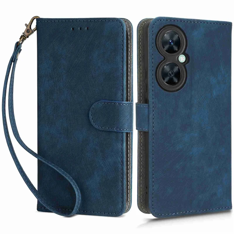 For Huawei nova 11i / Maimang 20 / Enjoy 60 Pro PU Leather RFID Blocking Wallet Cover Stand Phone Case with Strap - Blue
