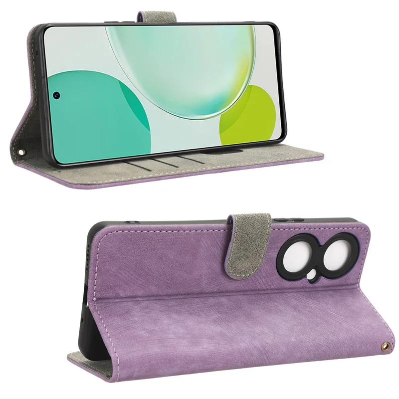For Huawei nova 11i / Maimang 20 / Enjoy 60 Pro PU Leather RFID Blocking Wallet Cover Stand Phone Case with Strap - Purple