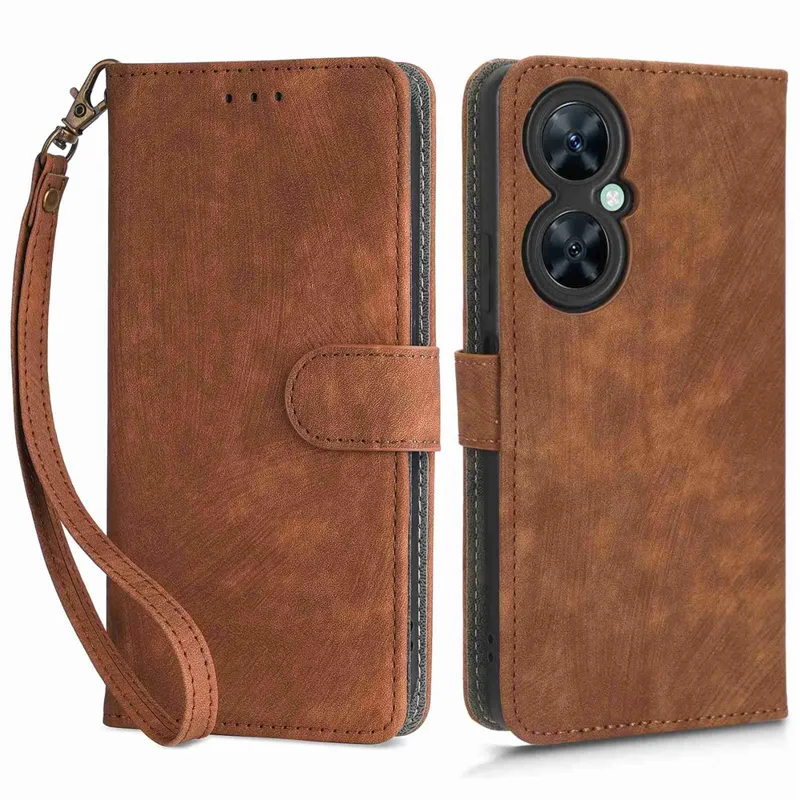 Para Huawei nova 11i / Maimang 20 / Enjoy 60 Pro Funda de teléfono tipo cartera de cuero sintético con bloqueo RFID y soporte - Marrón