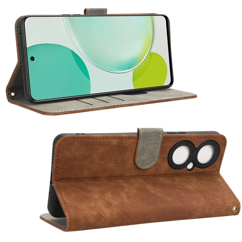 Para Huawei nova 11i / Maimang 20 / Enjoy 60 Pro Funda de teléfono tipo cartera de cuero sintético con bloqueo RFID y soporte - Marrón