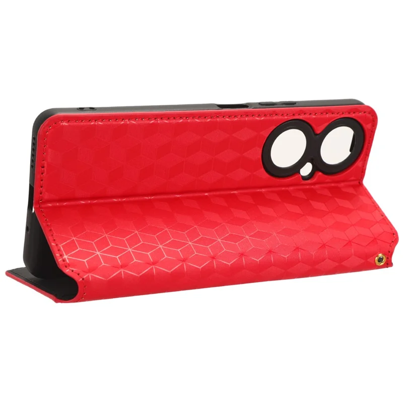 Para Huawei nova 11i / Maimang 20 / Enjoy 60 Pro Stand Wallet PU Leather Rhombus Imprinted Anti-drop Phone Cover - Vermelho
