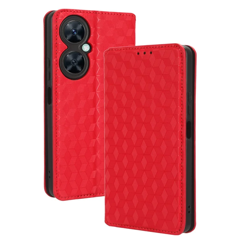 Para Huawei nova 11i / Maimang 20 / Enjoy 60 Pro Stand Wallet PU Leather Rhombus Imprinted Anti-drop Phone Cover - Vermelho