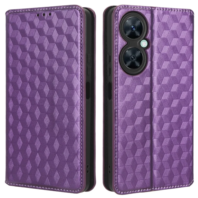 For Huawei nova 11i / Maimang 20 / Enjoy 60 Pro Stand Wallet PU Leather Rhombus Imprinted Anti-drop Phone Cover - Purple