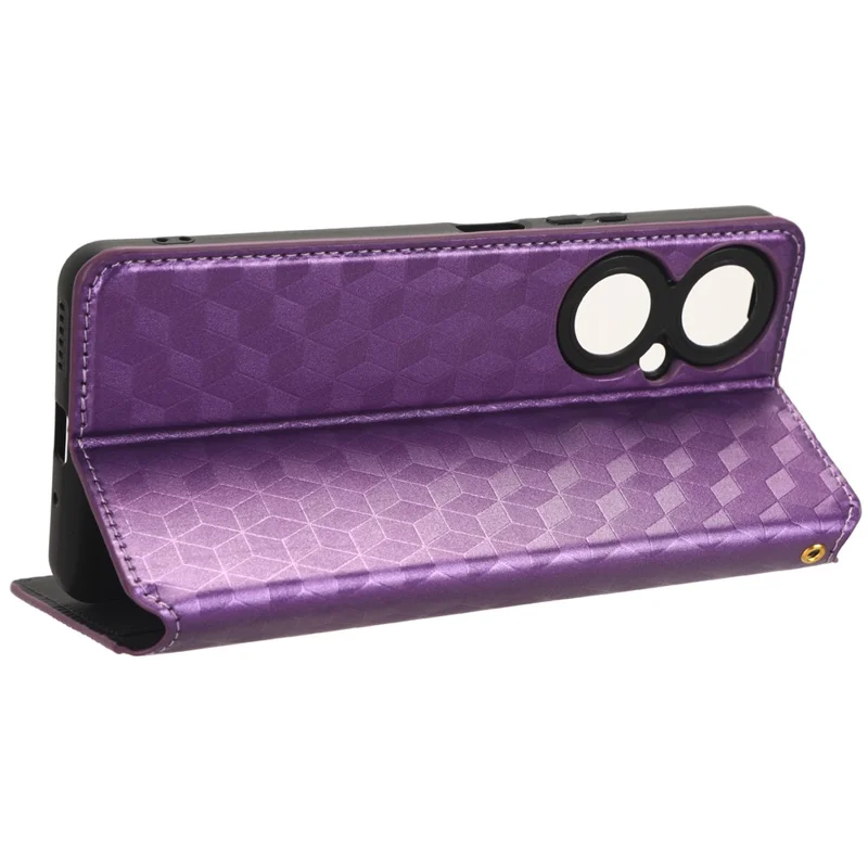 For Huawei nova 11i / Maimang 20 / Enjoy 60 Pro Stand Wallet PU Leather Rhombus Imprinted Anti-drop Phone Cover - Purple