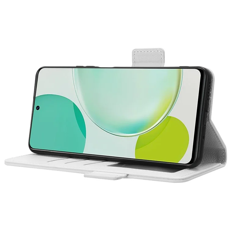 Wallet Cover for Huawei Maimang 20  /  nova 11i  /  Enjoy 60 Pro Litchi Texture PU Leather Stand Phone Case - White