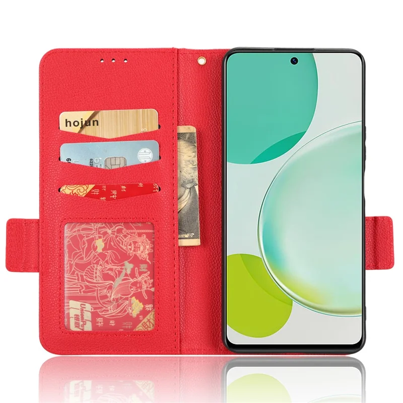 Funda de cartera para Huawei Maimang 20 / nova 11i / Enjoy 60 Pro Textura de piel de Litchi PU Funda de teléfono con soporte - Rojo