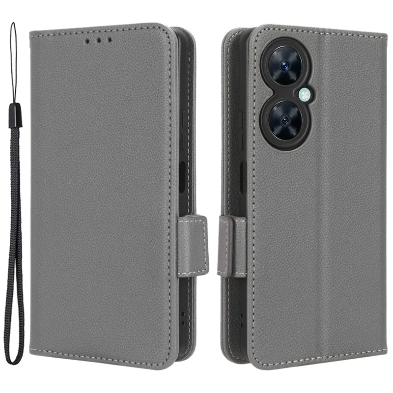 Wallet Cover for Huawei Maimang 20  /  nova 11i  /  Enjoy 60 Pro Litchi Texture PU Leather Stand Phone Case - Grey