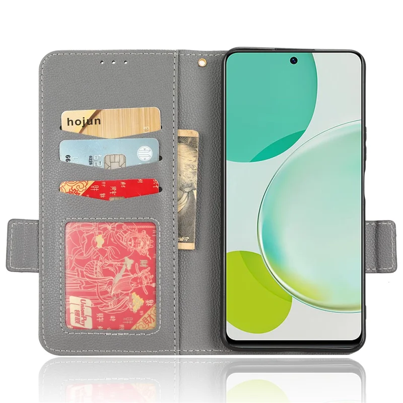 Wallet Cover for Huawei Maimang 20  /  nova 11i  /  Enjoy 60 Pro Litchi Texture PU Leather Stand Phone Case - Grey