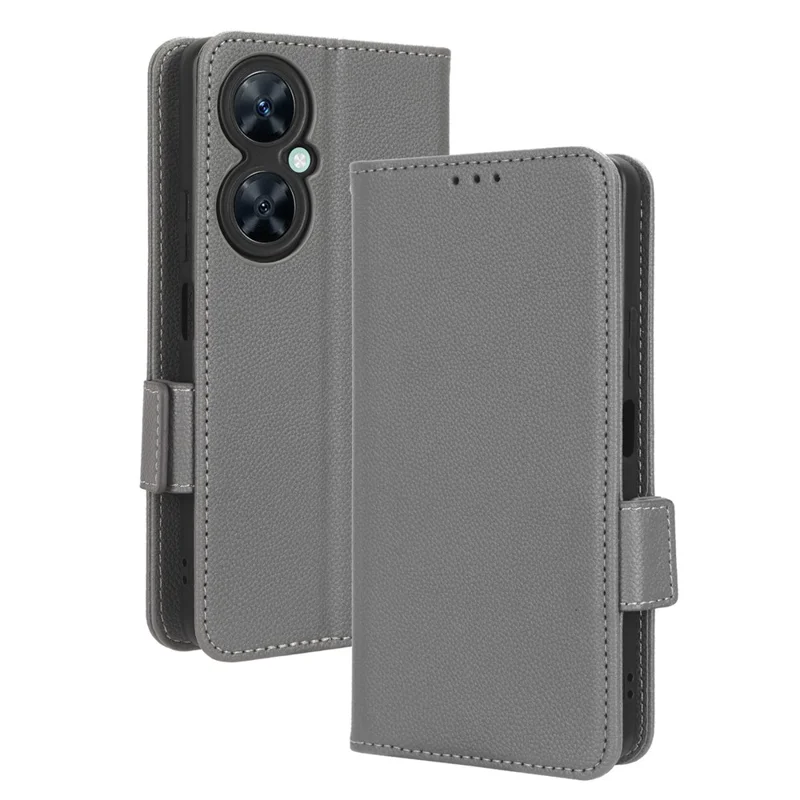 Wallet Cover for Huawei Maimang 20  /  nova 11i  /  Enjoy 60 Pro Litchi Texture PU Leather Stand Phone Case - Grey