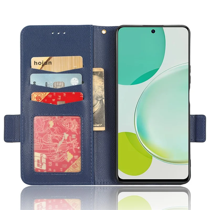 Wallet Cover for Huawei Maimang 20  /  nova 11i  /  Enjoy 60 Pro Litchi Texture PU Leather Stand Phone Case - Dark Blue