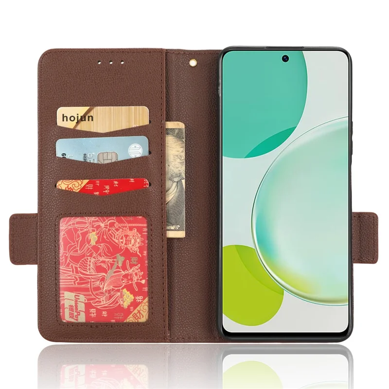 Wallet Cover for Huawei Maimang 20  /  nova 11i  /  Enjoy 60 Pro Litchi Texture PU Leather Stand Phone Case - Brown