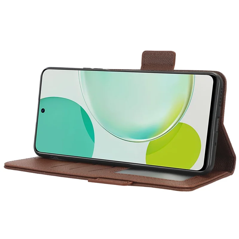 Wallet Cover for Huawei Maimang 20  /  nova 11i  /  Enjoy 60 Pro Litchi Texture PU Leather Stand Phone Case - Brown