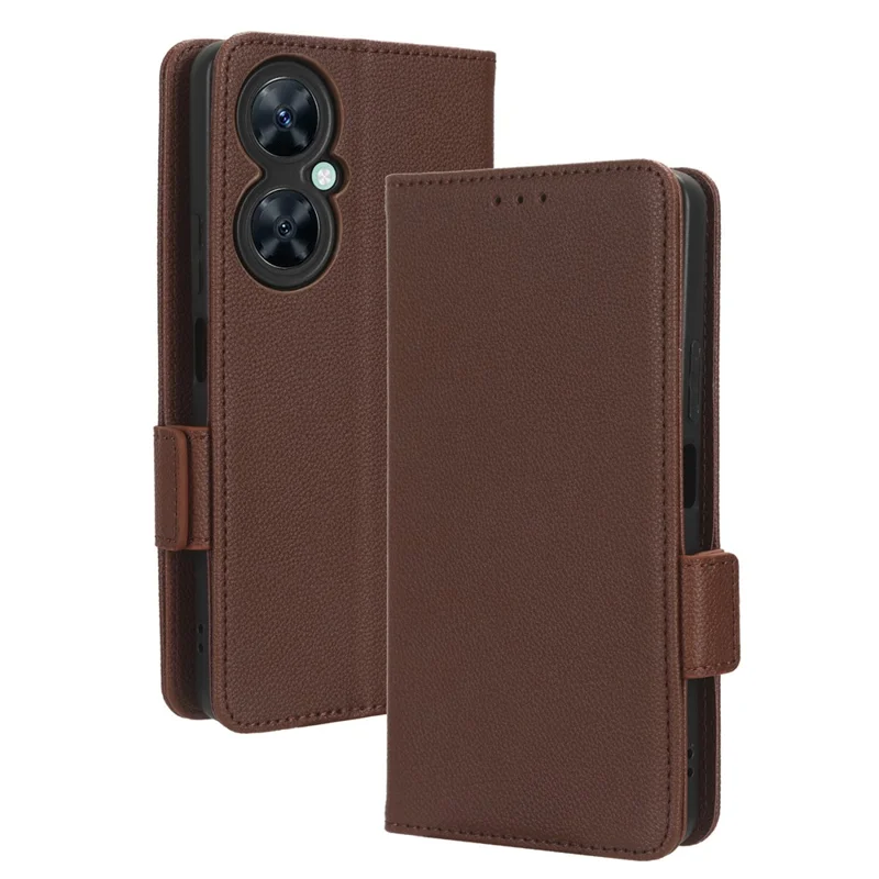 Wallet Cover for Huawei Maimang 20  /  nova 11i  /  Enjoy 60 Pro Litchi Texture PU Leather Stand Phone Case - Brown