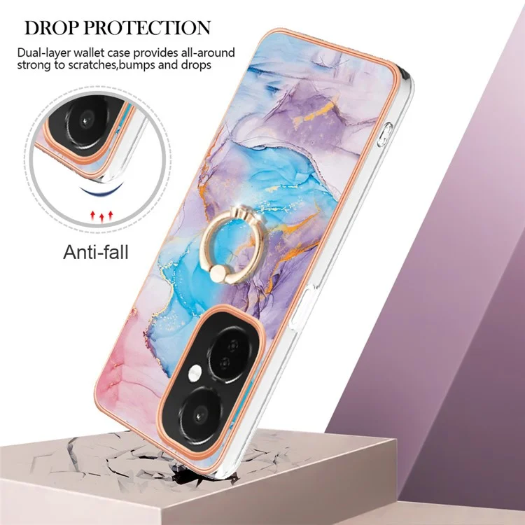 For OnePlus Nord CE3 5G / CE 3 Lite 5G / Nord N30 5G Case with Ring Kickstand IMD Marble Pattern TPU Back Cover - Milky Way Marble Blue