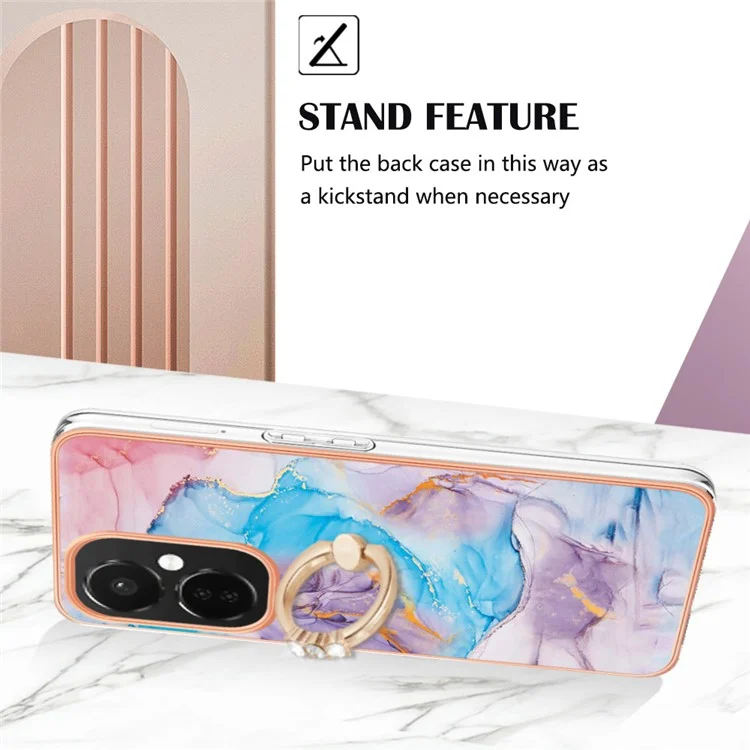 For OnePlus Nord CE3 5G / CE 3 Lite 5G / Nord N30 5G Case with Ring Kickstand IMD Marble Pattern TPU Back Cover - Milky Way Marble Blue