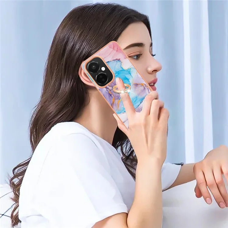 For OnePlus Nord CE3 5G / CE 3 Lite 5G / Nord N30 5G Case with Ring Kickstand IMD Marble Pattern TPU Back Cover - Milky Way Marble Blue