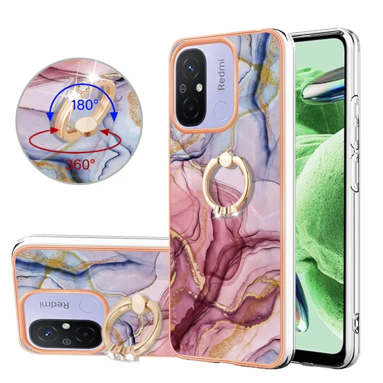 YB IMD Series-17 Style-E für Xiaomi Redmi 12C 4G / 11A 4G Marmorstruktur-Handyhülle 2.0mm TPU Elektro-Chromkante Ständer Cover - Rosegold