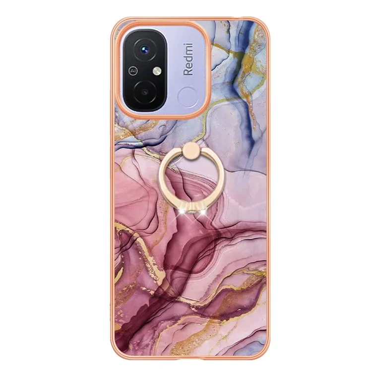YB IMD Series-17 Style-E für Xiaomi Redmi 12C 4G / 11A 4G Marmorstruktur-Handyhülle 2.0mm TPU Elektro-Chromkante Ständer Cover - Rosegold