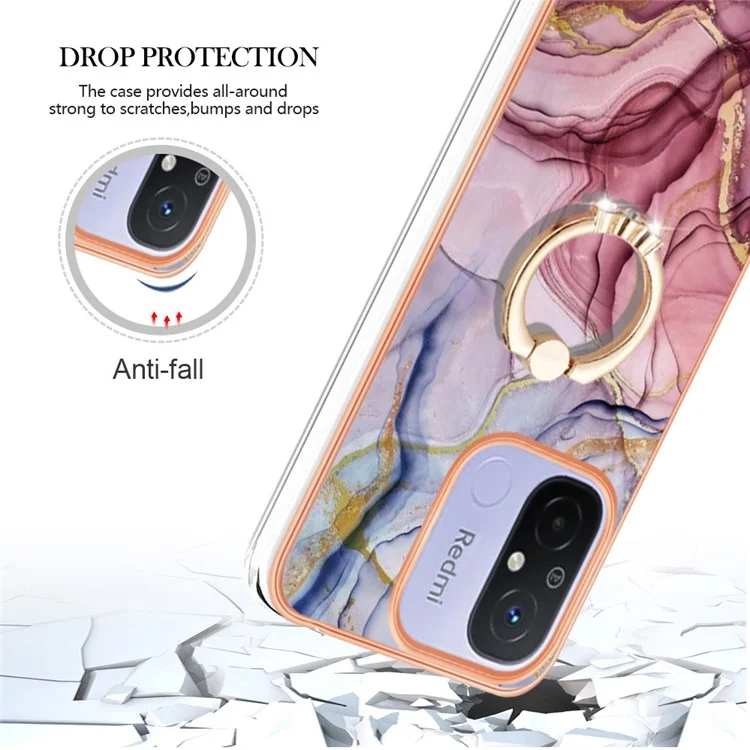 YB IMD Series-17 Style-E für Xiaomi Redmi 12C 4G / 11A 4G Marmorstruktur-Handyhülle 2.0mm TPU Elektro-Chromkante Ständer Cover - Rosegold