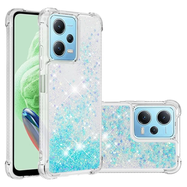 YB Quicksand Series-1 für Xiaomi Redmi Note 12 4G Glitter Flowing Liquid Case Soft TPU Stoßfeste Handyhülle - Blau / Pentagramm