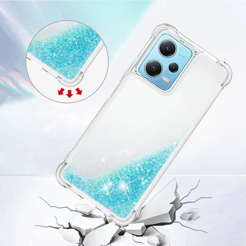 YB Quicksand Series-1 für Xiaomi Redmi Note 12 4G Glitter Flowing Liquid Case Soft TPU Stoßfeste Handyhülle - Blau / Pentagramm