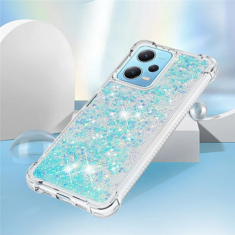 YB Quicksand Series-1 für Xiaomi Redmi Note 12 4G Glitter Flowing Liquid Case Soft TPU Stoßfeste Handyhülle - Blau / Pentagramm