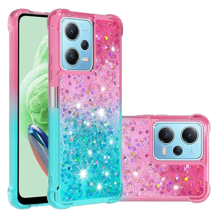 YB Quicksand Series-3 per Xiaomi Redmi Note 12 4G Gradient Flowing Liquid Case Shockproof TPU Phone Cover - Rosa+Azzurro Cielo