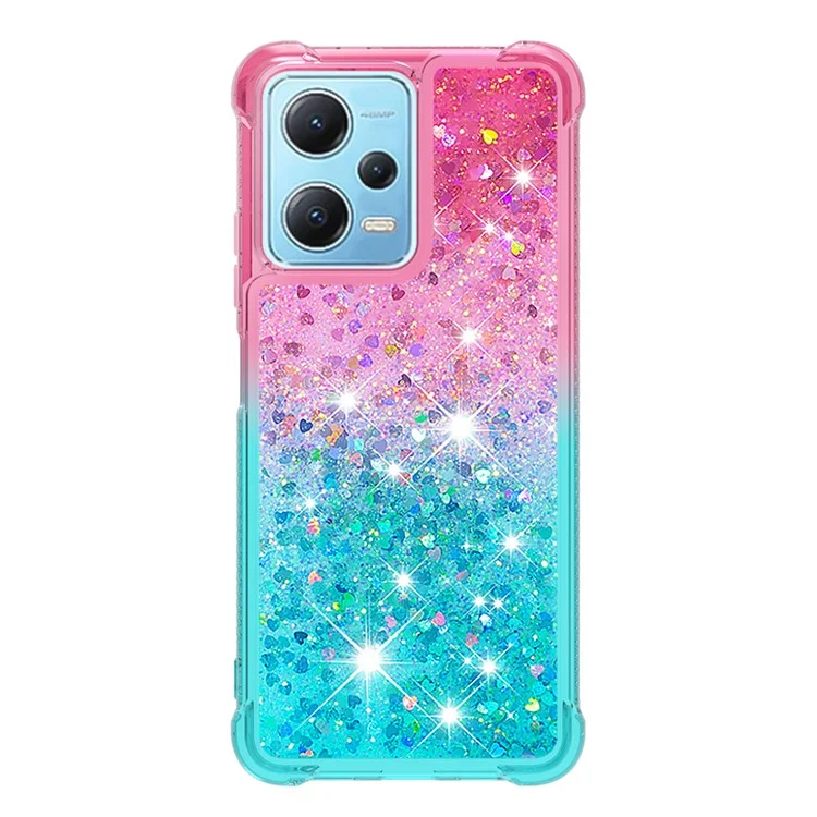 YB Quicksand Series-3 per Xiaomi Redmi Note 12 4G Gradient Flowing Liquid Case Shockproof TPU Phone Cover - Rosa+Azzurro Cielo