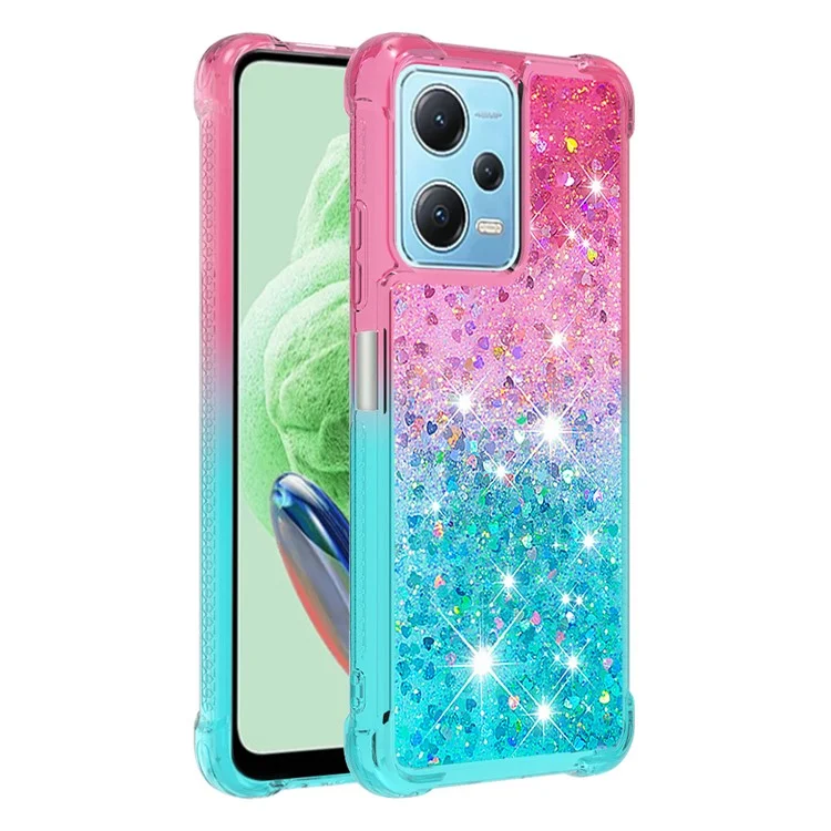 YB Quicksand Series-3 per Xiaomi Redmi Note 12 4G Gradient Flowing Liquid Case Shockproof TPU Phone Cover - Rosa+Azzurro Cielo