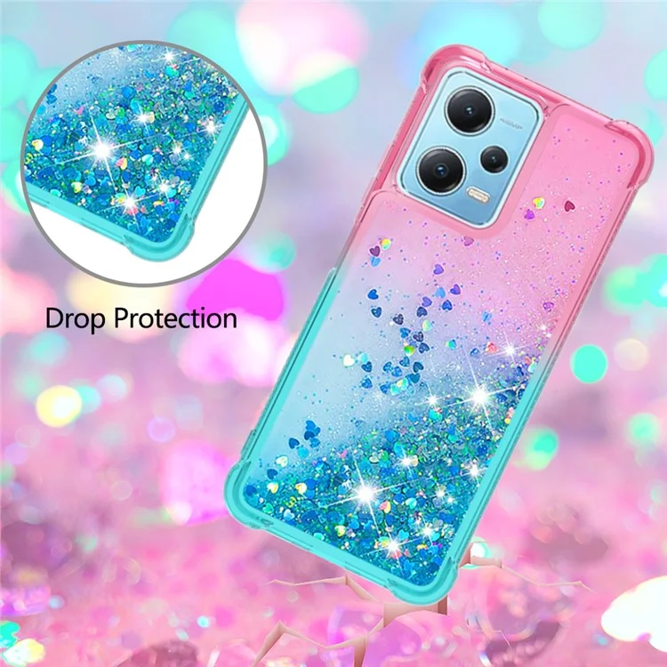 YB Quicksand Series-3 per Xiaomi Redmi Note 12 4G Gradient Flowing Liquid Case Shockproof TPU Phone Cover - Rosa+Azzurro Cielo