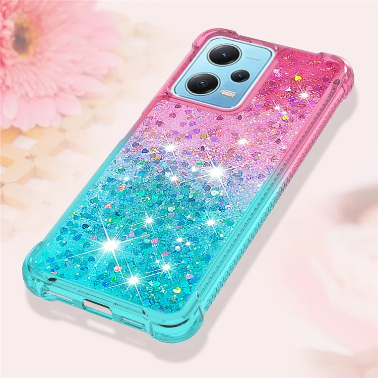 YB Quicksand Series-3 per Xiaomi Redmi Note 12 4G Gradient Flowing Liquid Case Shockproof TPU Phone Cover - Rosa+Azzurro Cielo