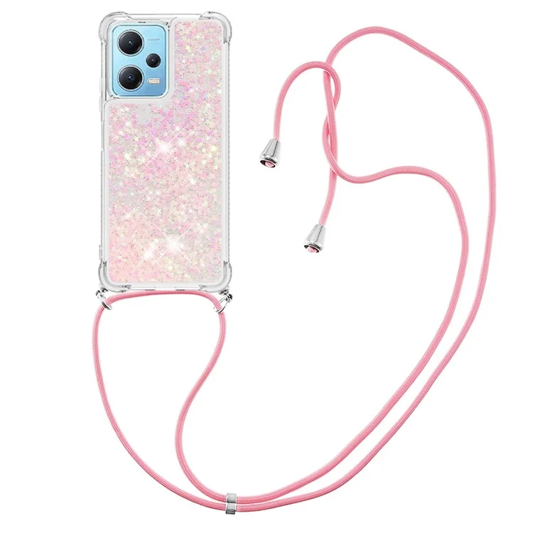 For Xiaomi Redmi Note 12 4G TPU Case Quicksand Design Phone Cover with Lanyard - Pink / Pentagrams