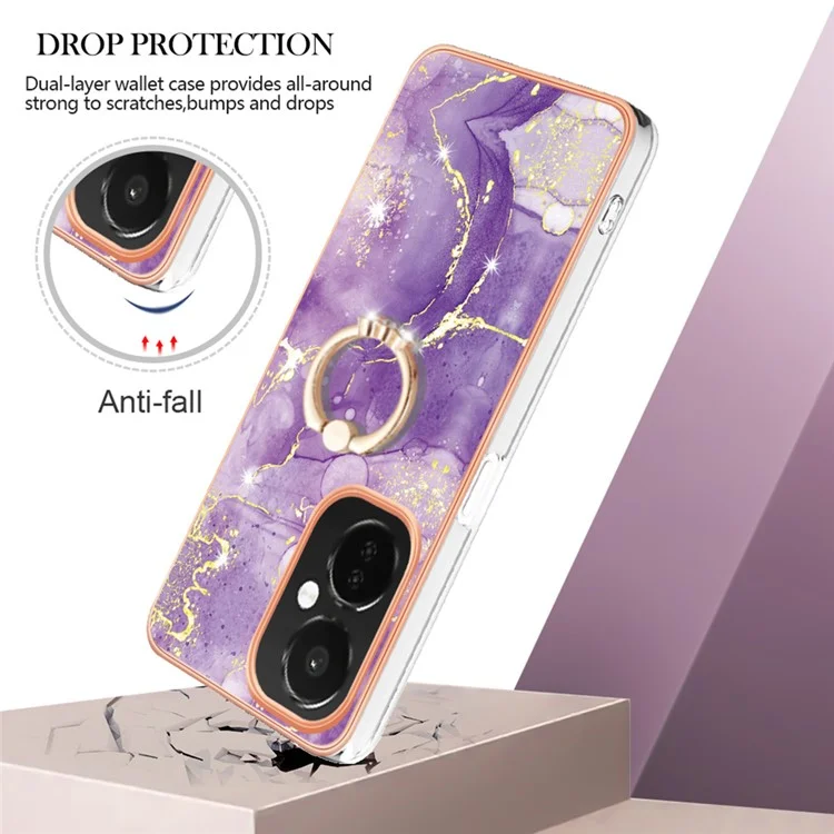 For OnePlus Nord CE3 5G / CE 3 Lite 5G / Nord N30 5G Case with Ring Kickstand Marble Pattern Electroplating TPU Back Cover - Purple 002